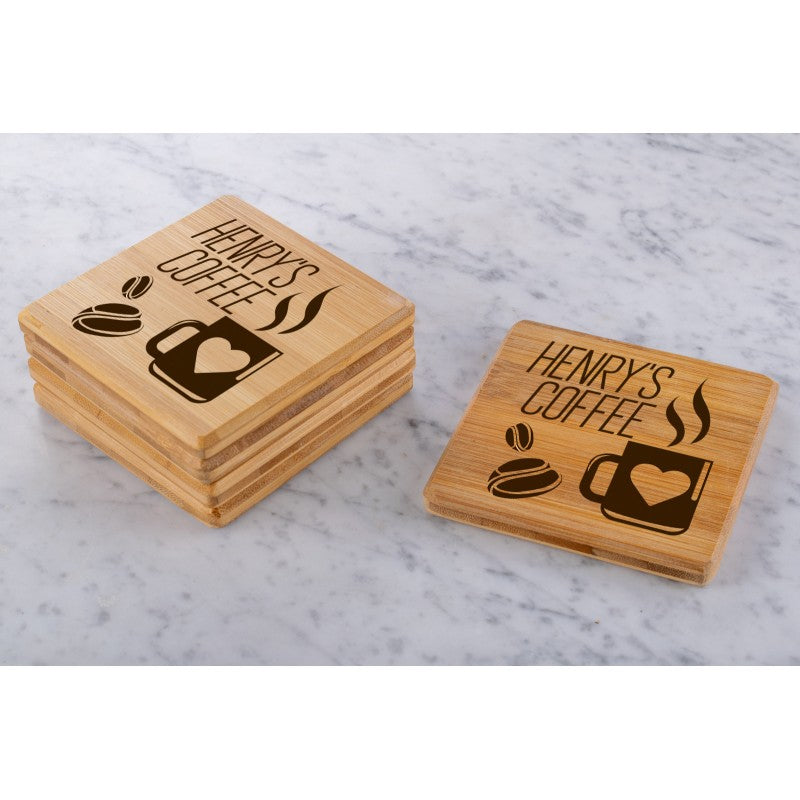 Personalised Engraved Wooden Bamboo Coaster Rectangle - Tea