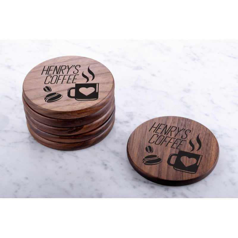 Personalised Engraved Walnut Coaster Round - Any Message