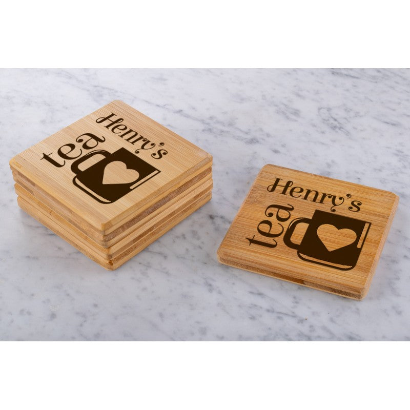 Personalised Engraved Wooden Bamboo Coaster Rectangle - Tea