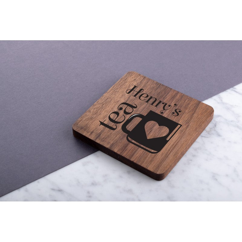 Personalised Engraved Wooden Walnut Coaster - Cuppa Tea