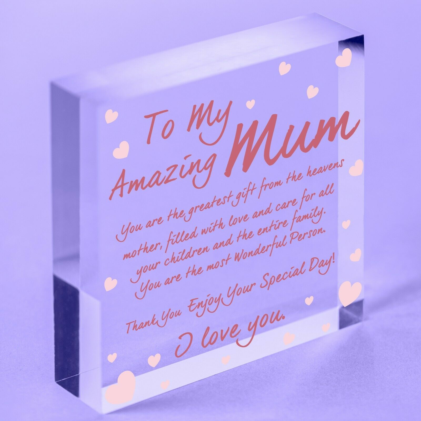 I Love You Mum Gifts  Sign For Birthday Mothers Day   Acrylic  Block