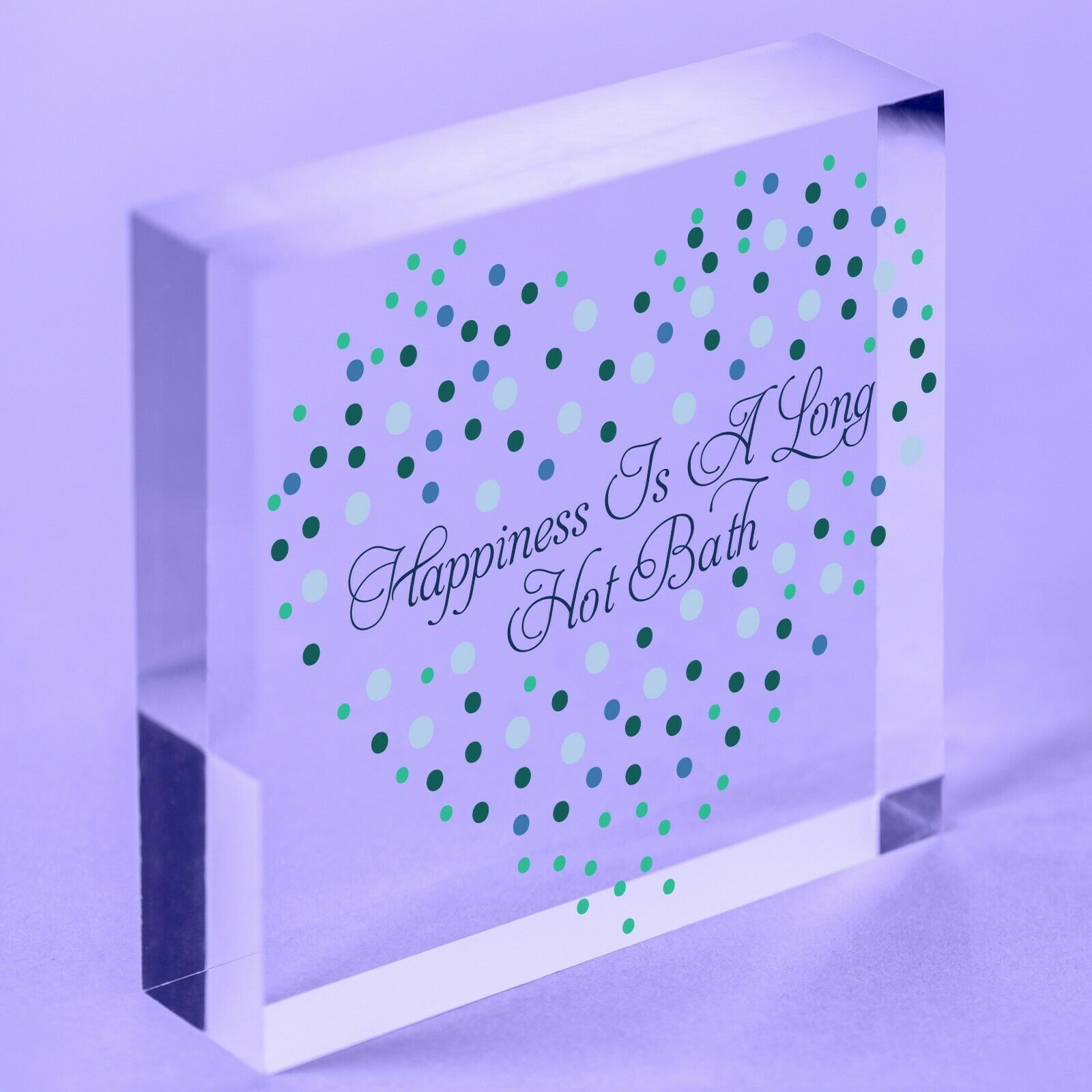 Happiness Is A Long Hot Bath Acrylic Block Heart Shaped Bathroom Plaque Sign