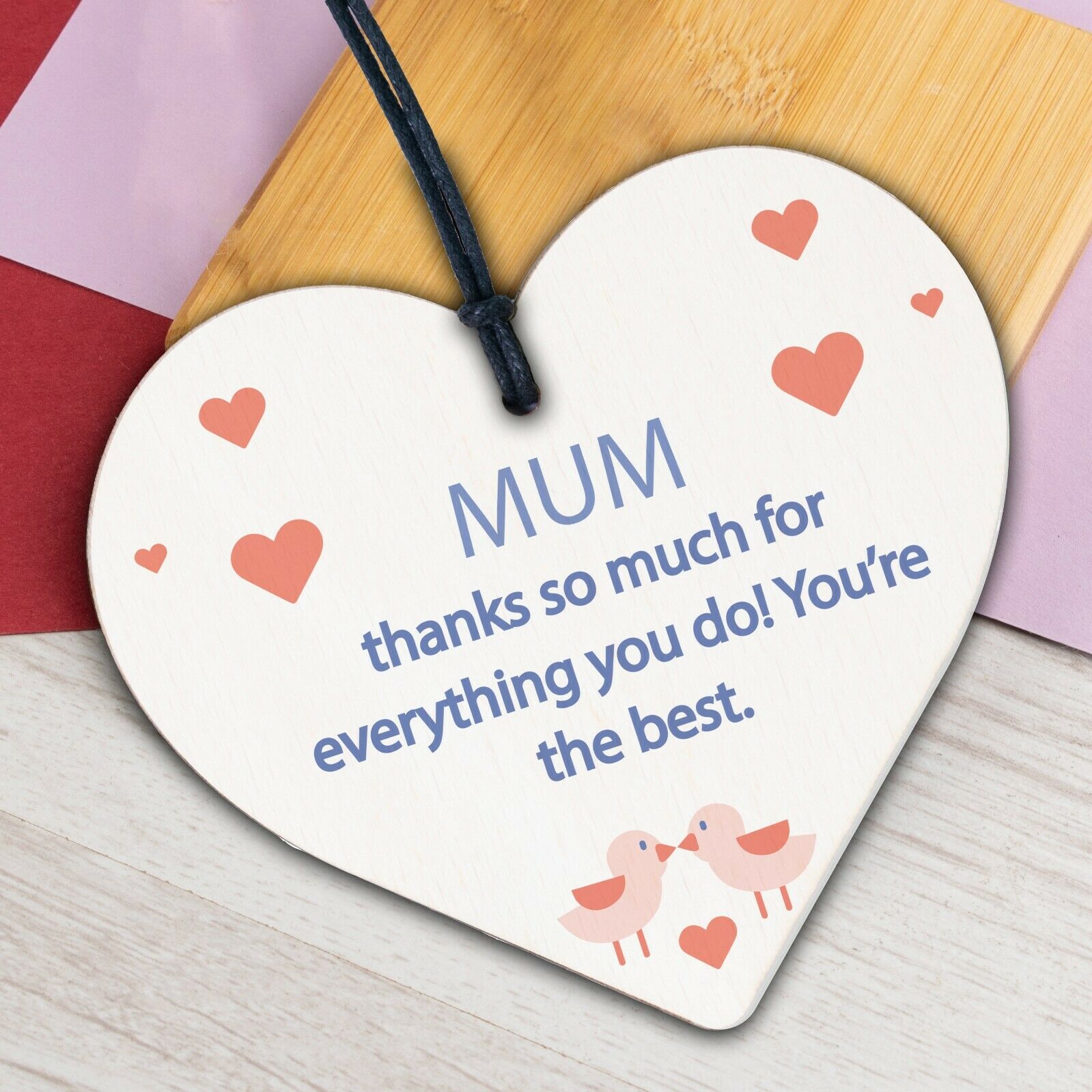 Mum I Love You Everyday Wooden Hanging Heart Mothers Day Gift Cute Mums Sign