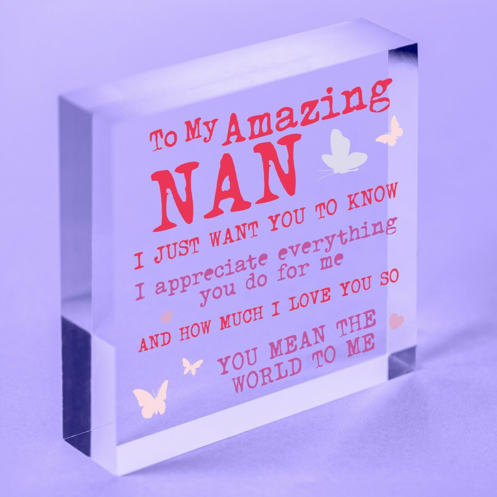 Mothers Day Special Gift for Nanny Grandma Present Acrylic Plaque Butterfly[Bag Included]