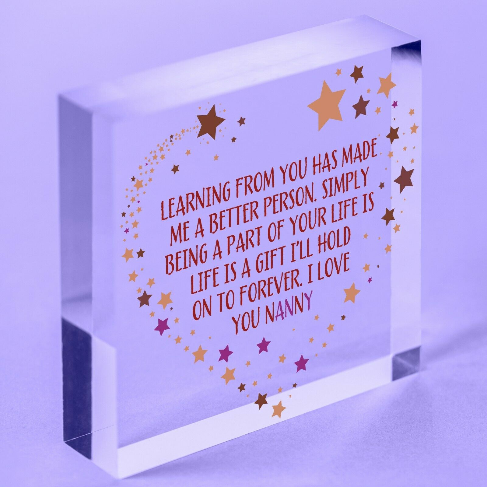 Message to Nanny Acrylic Block Special Occasion Gift Grandma Birthday