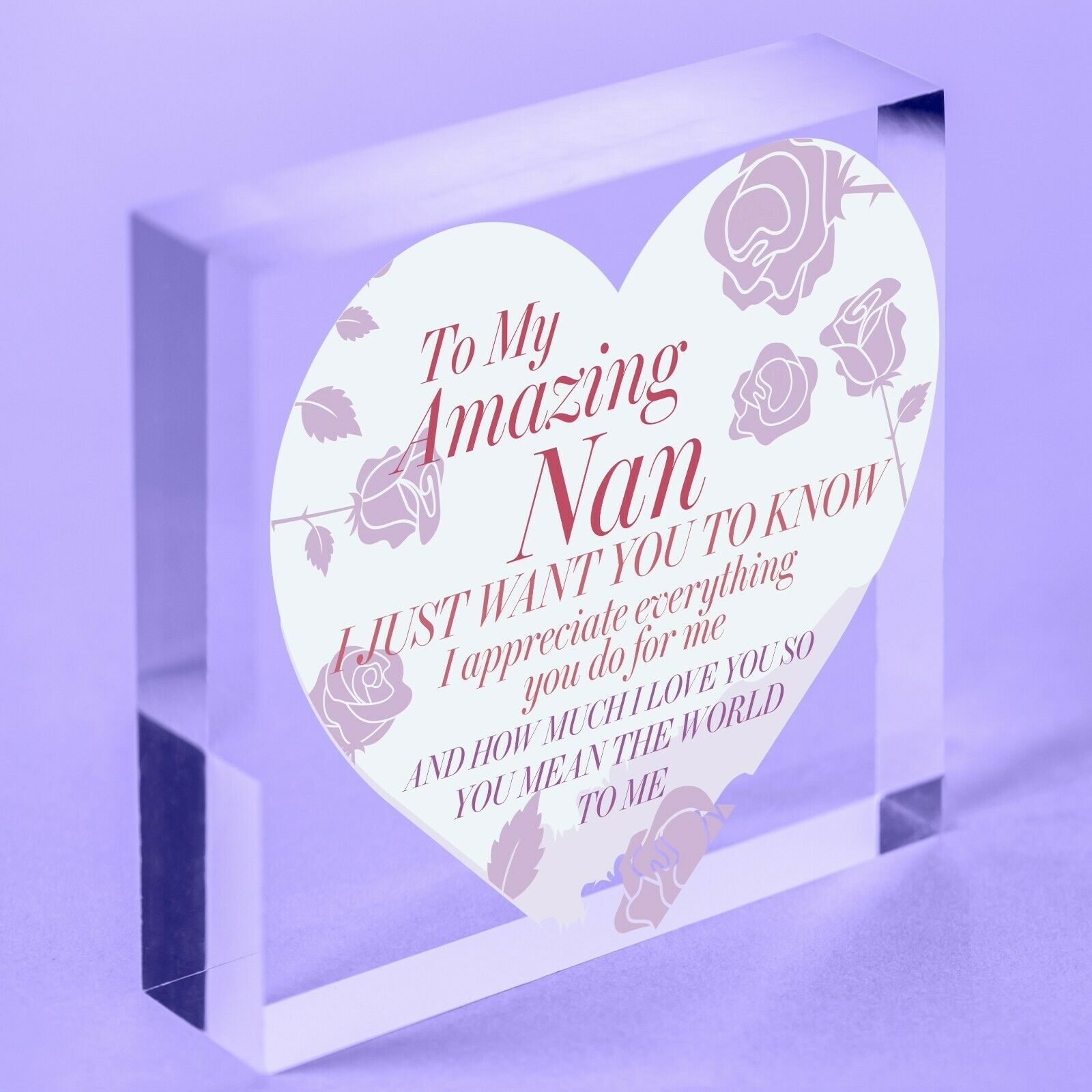 Mothers Day Gift Hanging Sign For Mum Nan Heart Love Sign Acrylic Block Birthday