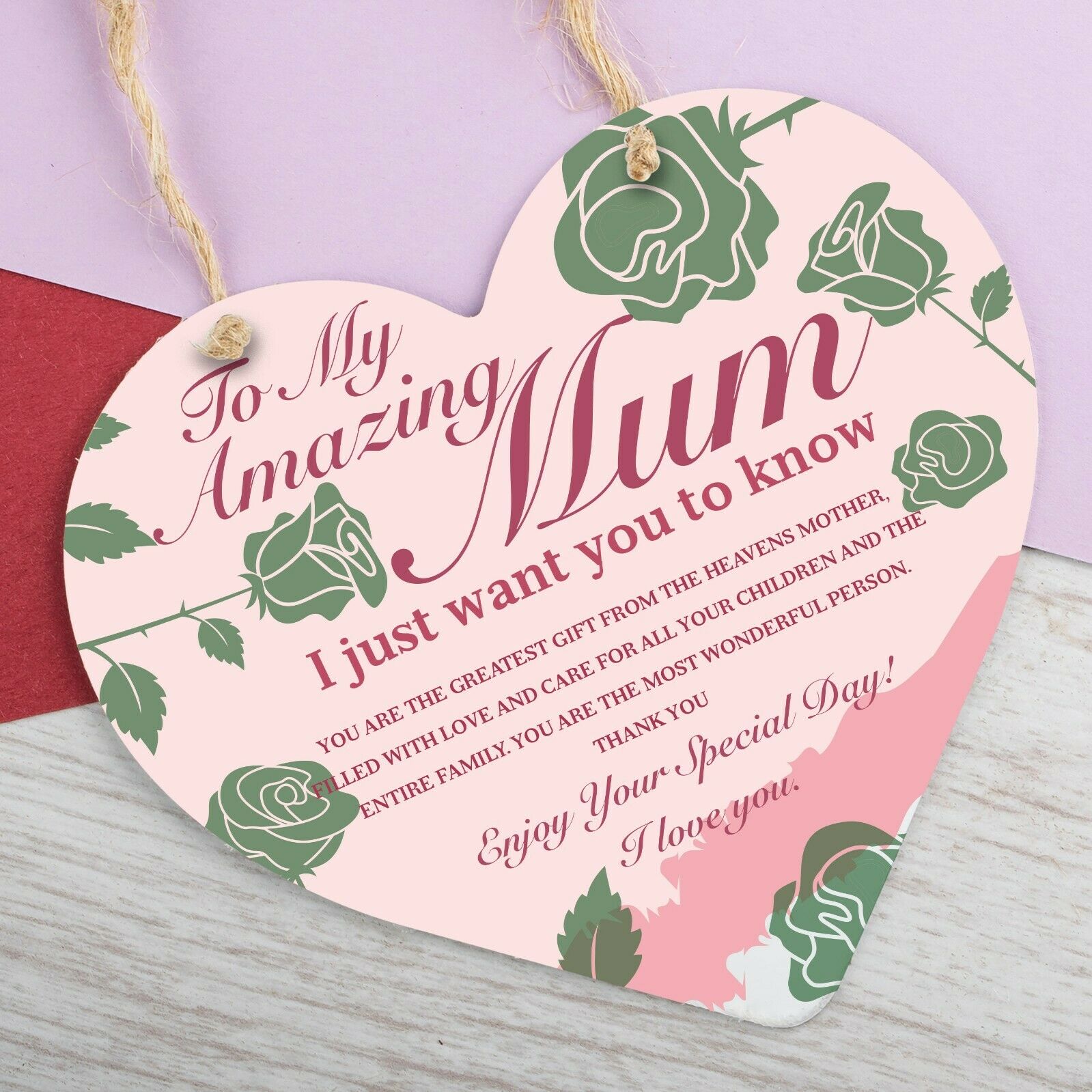 I Love You Mum Gifts For Birthday Mothers Day Plaque Heart