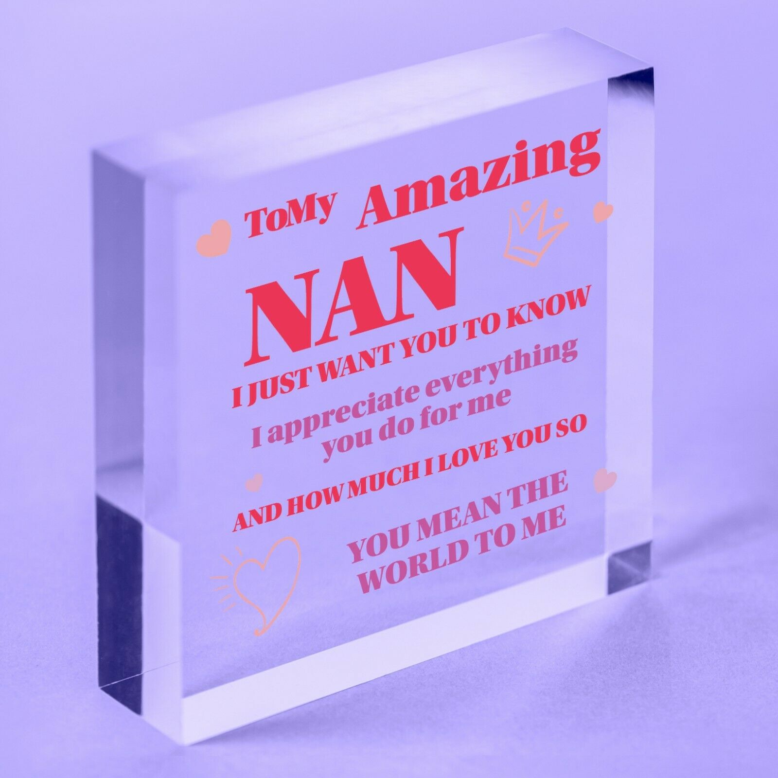 Mothers Day Special Gift for Nanny Grandma Present Acrylic Plaque Bold Text