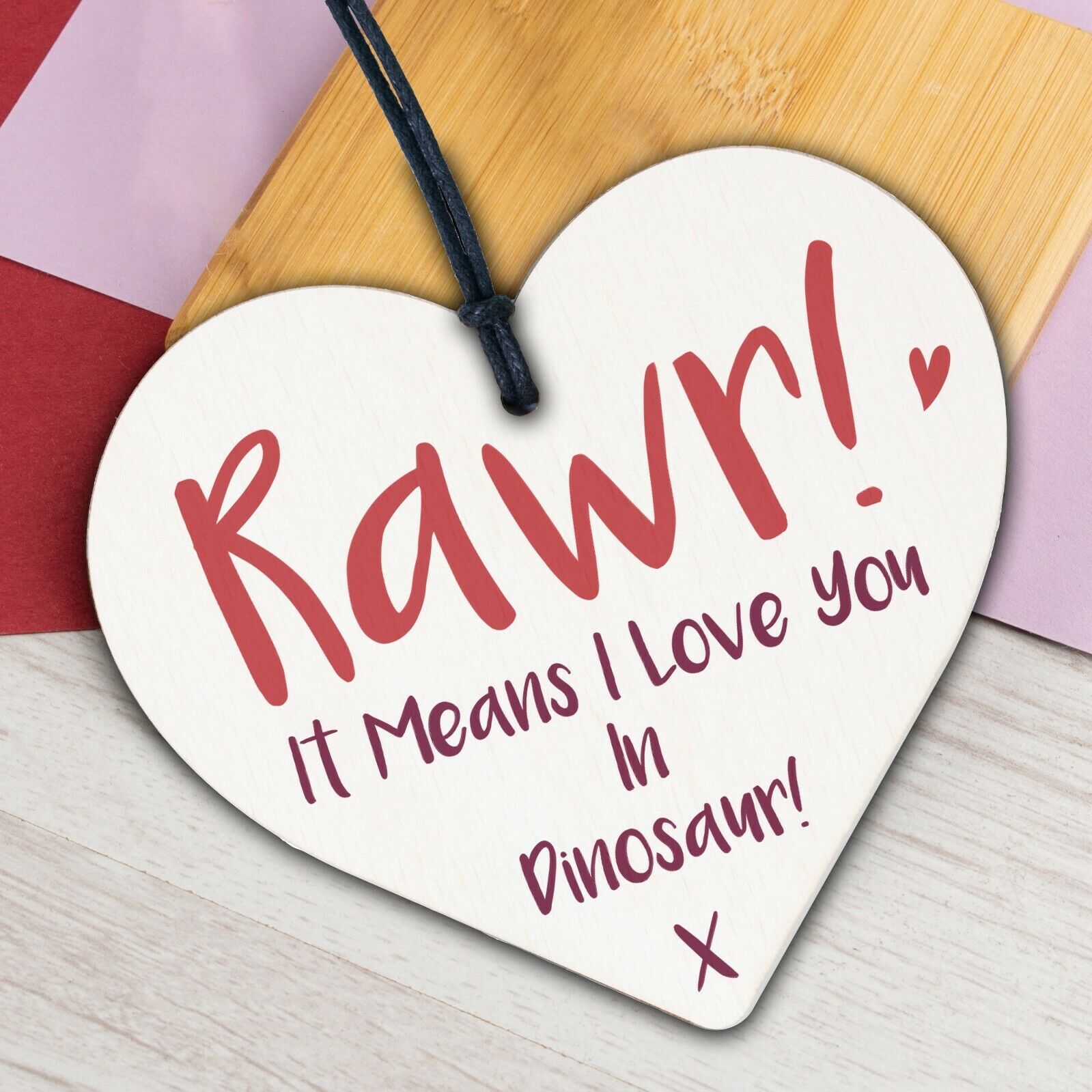 Rawr I Love You Novelty Wooden Hanging Heart Plaque Funny Valentines Day Gift