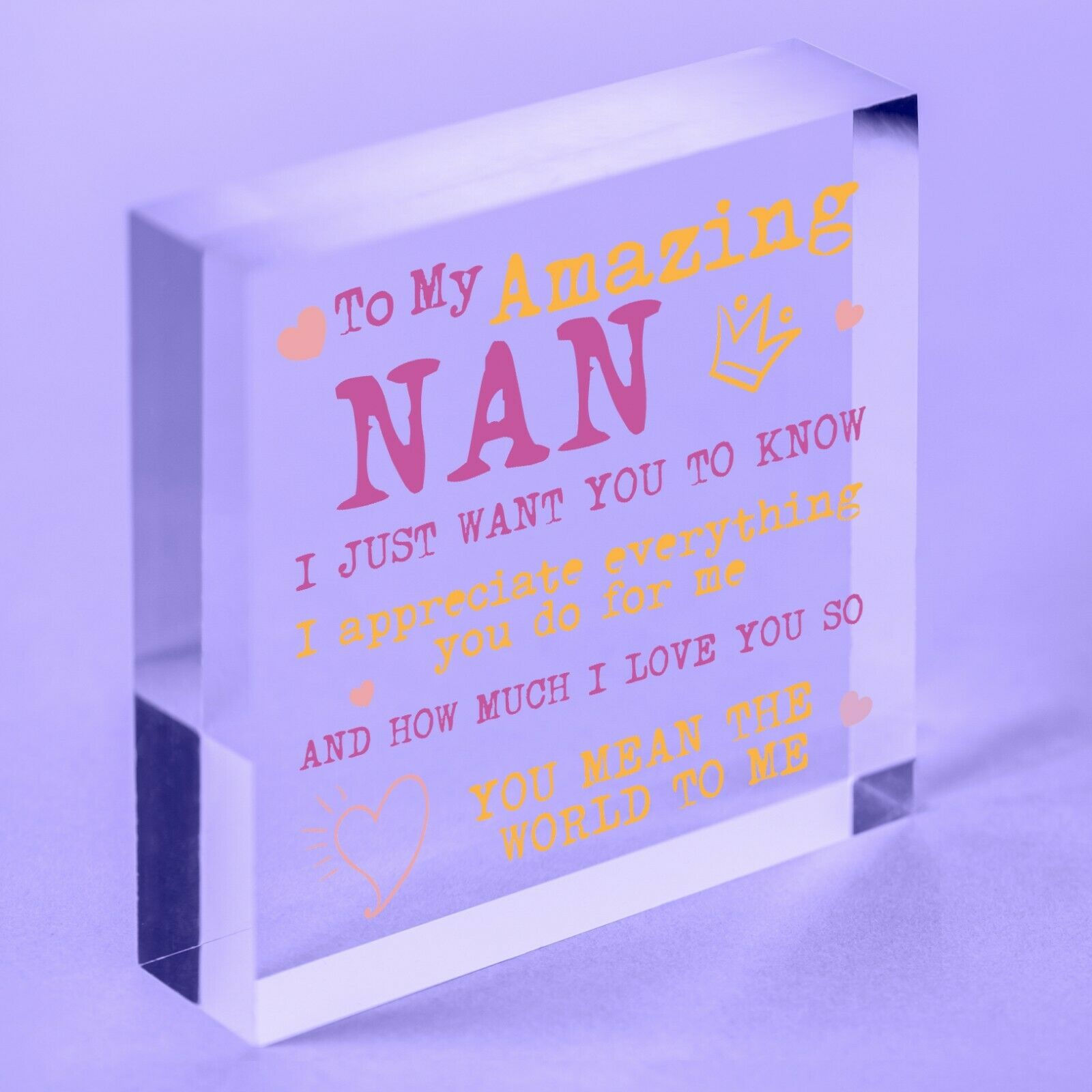 Mothers Day Special Gift for Nanny Grandma Present Clear Acrylic Plaque Gift