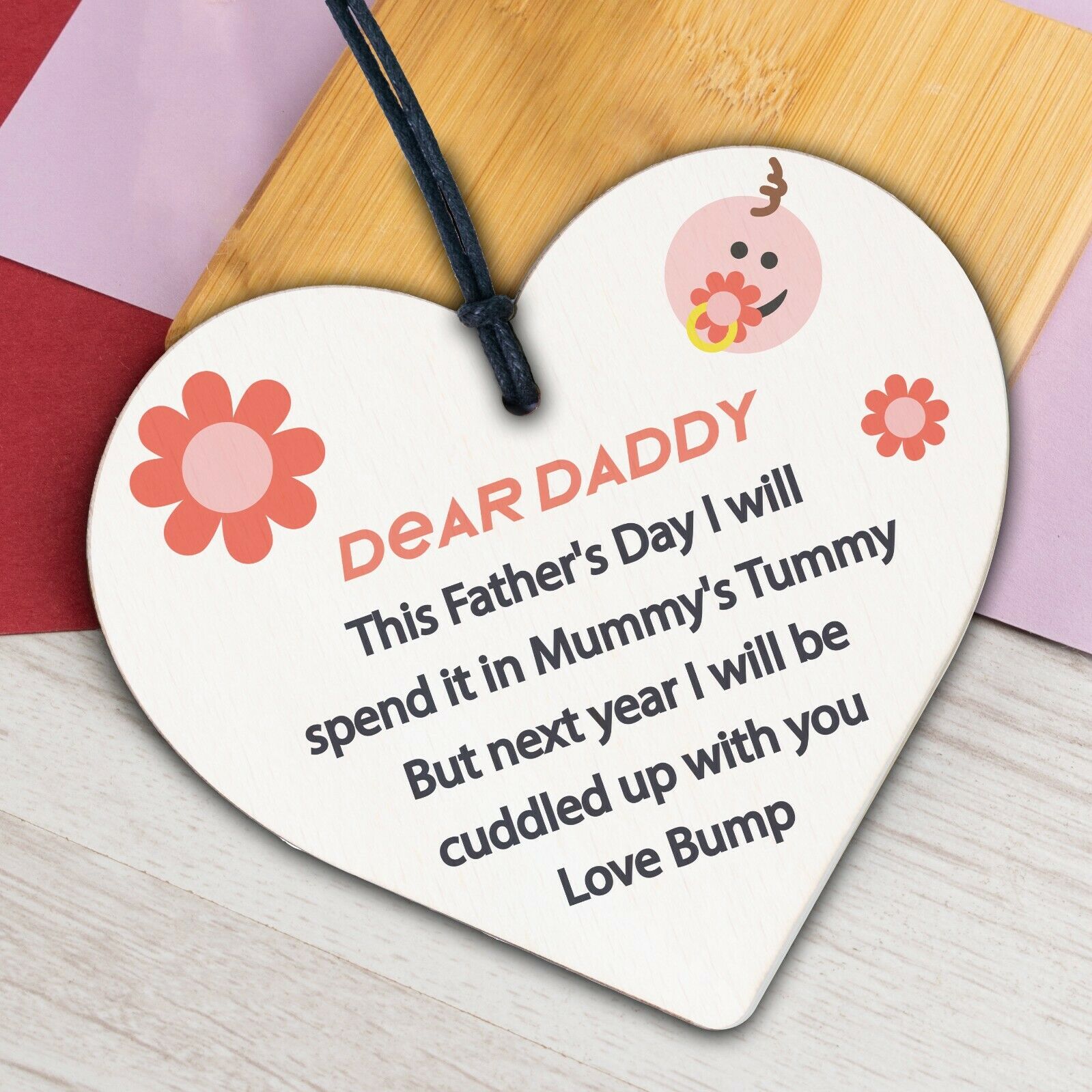 Dear Daddy From Bump Gifts Wood Heart Dad To Be Father Baby Son Daughter Card