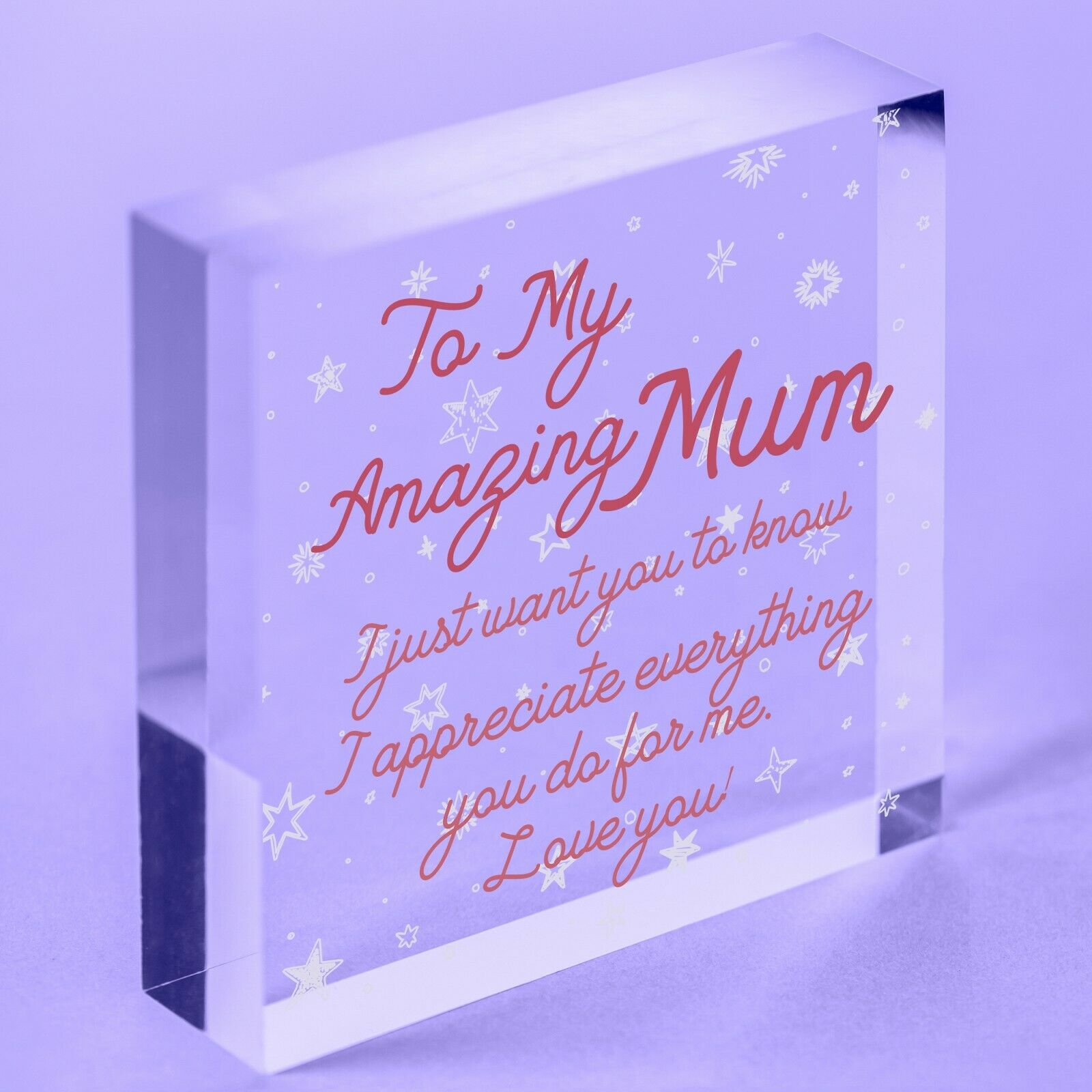 Mothers Day  Sign Gift For Mum Nan Heart Love Sign Plaque Birthday Acrylic Block