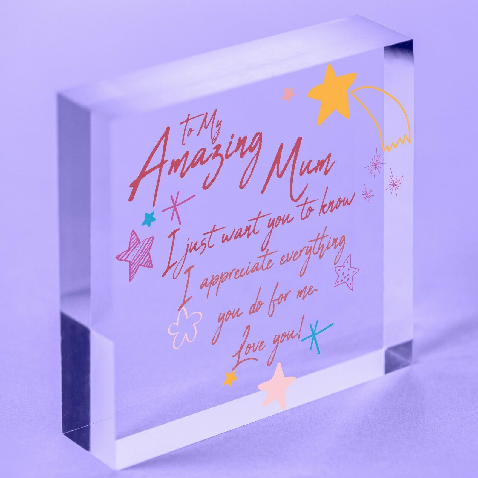 I Love You Mothers Day Gifts Mum  Heart Plaque Sign For Birthday Acrylic Block