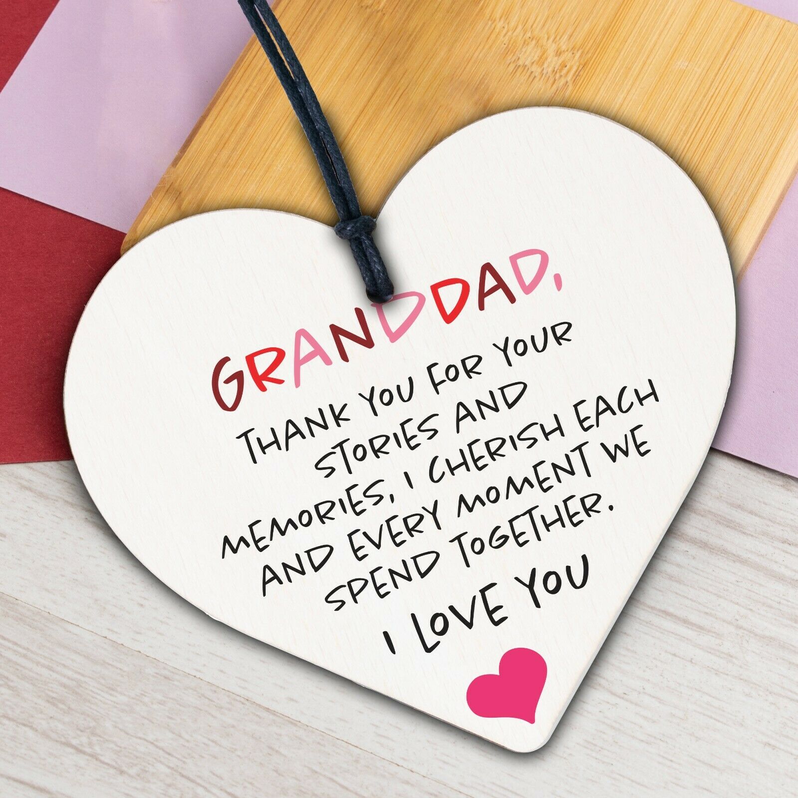 Novelty Gift For Grandad Dad Fathers Day Birthday Wood Heart Gift For Him