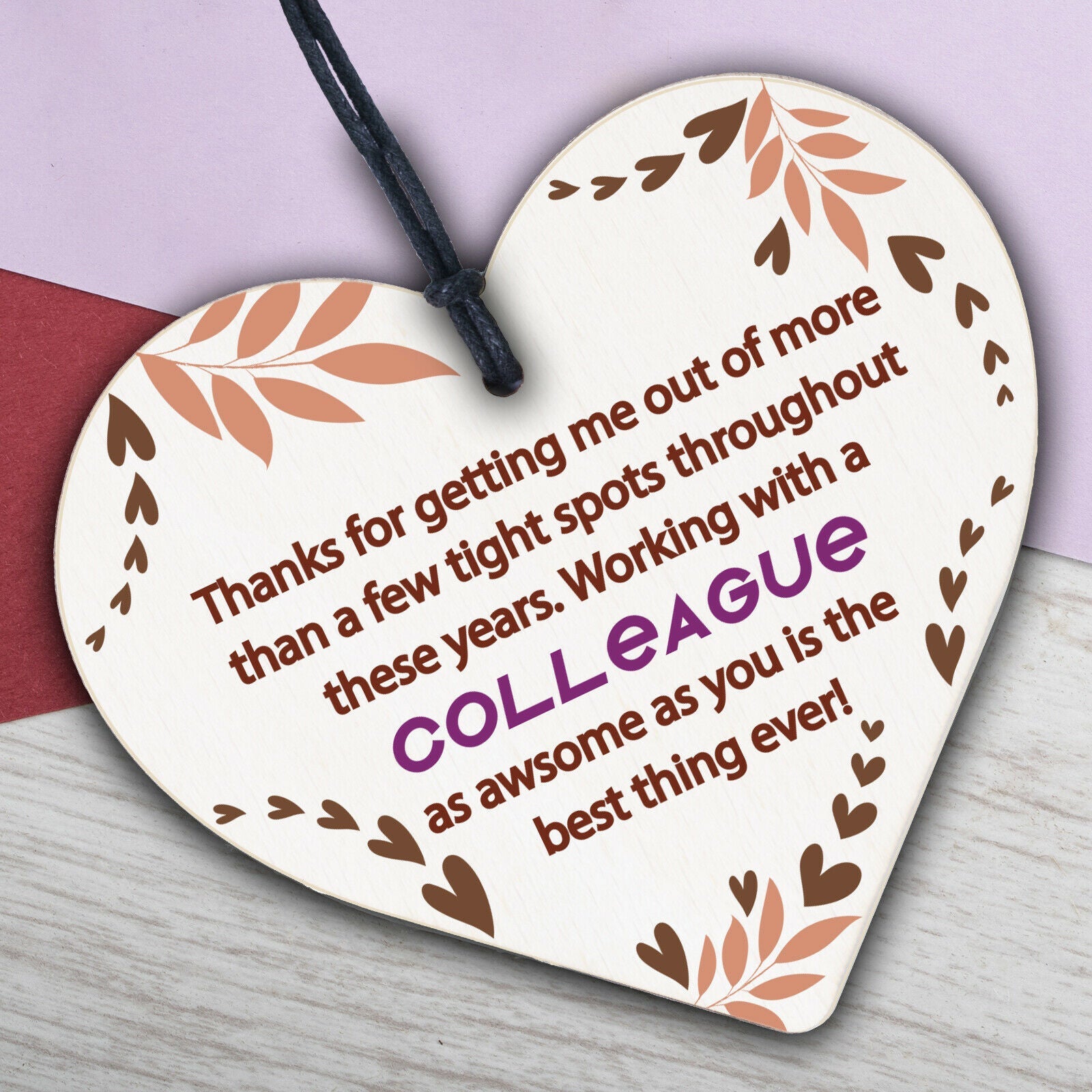 Best Colleague Hanging Heart Plaque Work Present FRIEND Boss Sign Thank You gift