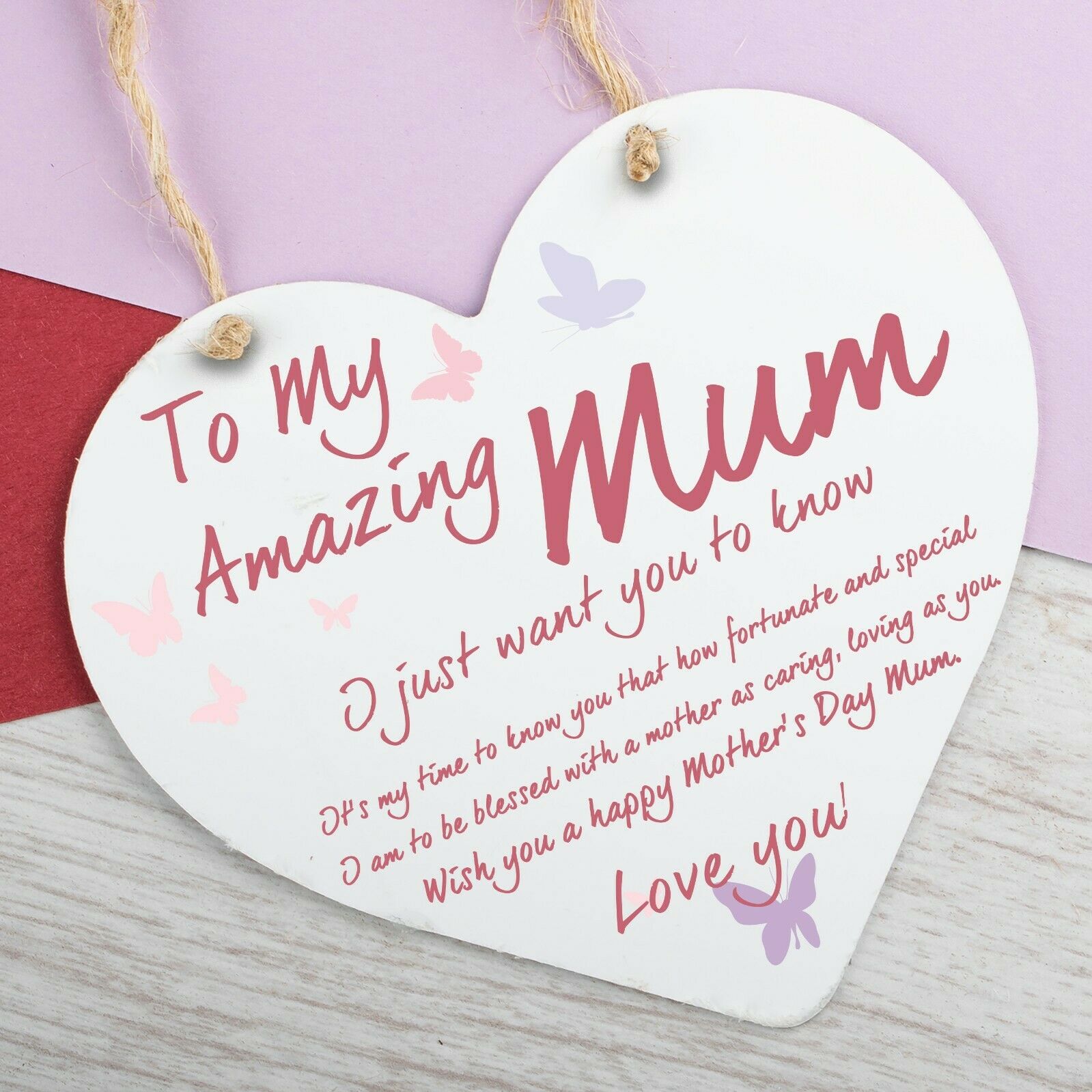 I Love You Mum Gifts Hanging Sign For Birthday Mothers Day Plaque Heart