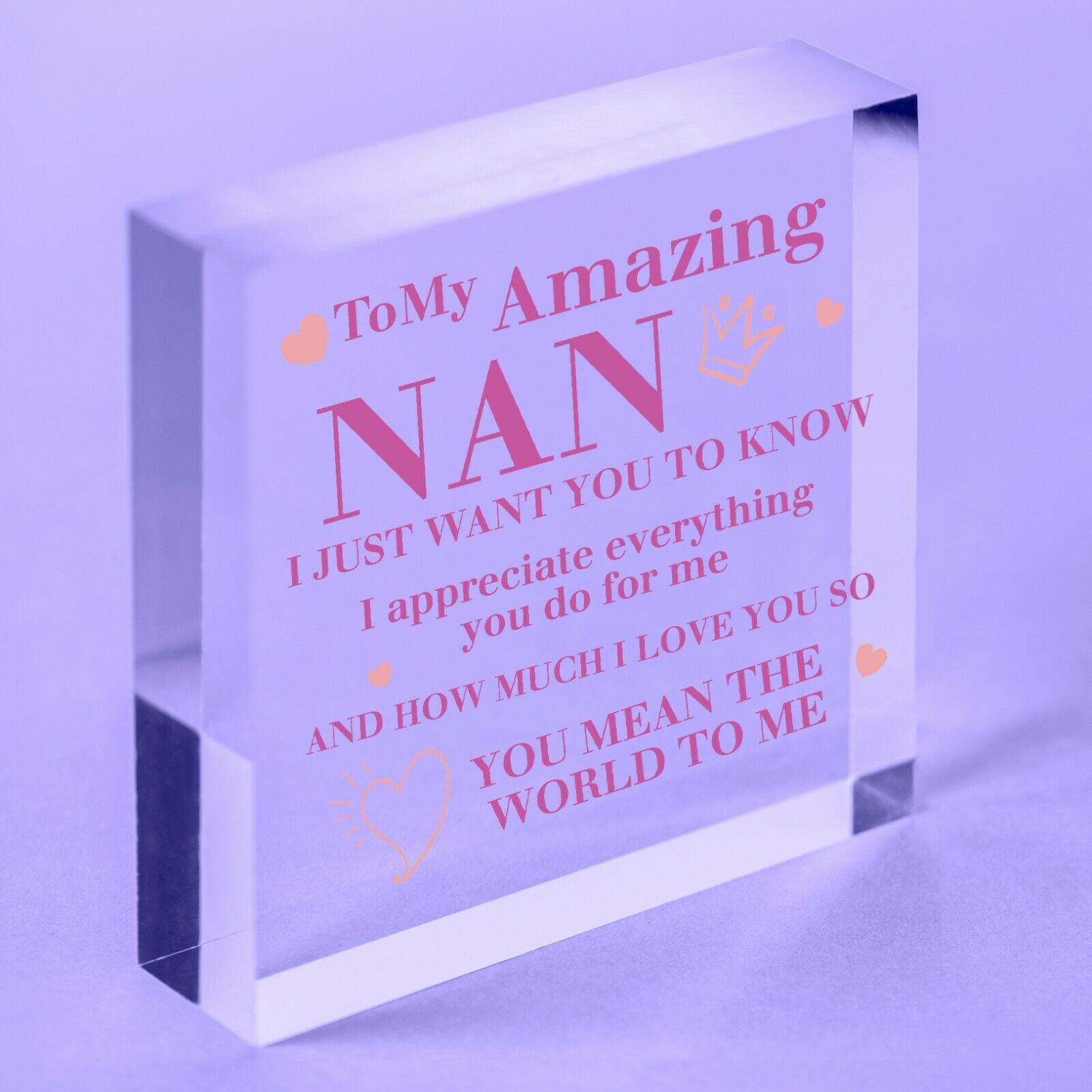 Mothers Day Special Gift for Nanny Grandma Present Clear Acrylic Plaque My World