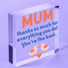 Mum I Love You Everyday Acrylic Block  Heart  Mothers Day Gift Cute Mums Sign