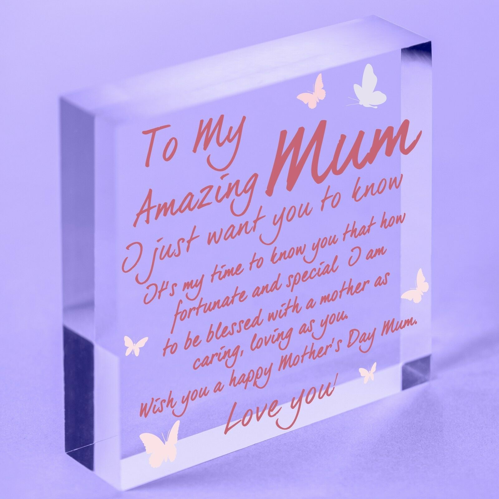 I Love You Mum Gifts Hanging Sign For Birthday Mothers Day Plaque Heart ACRYLIC