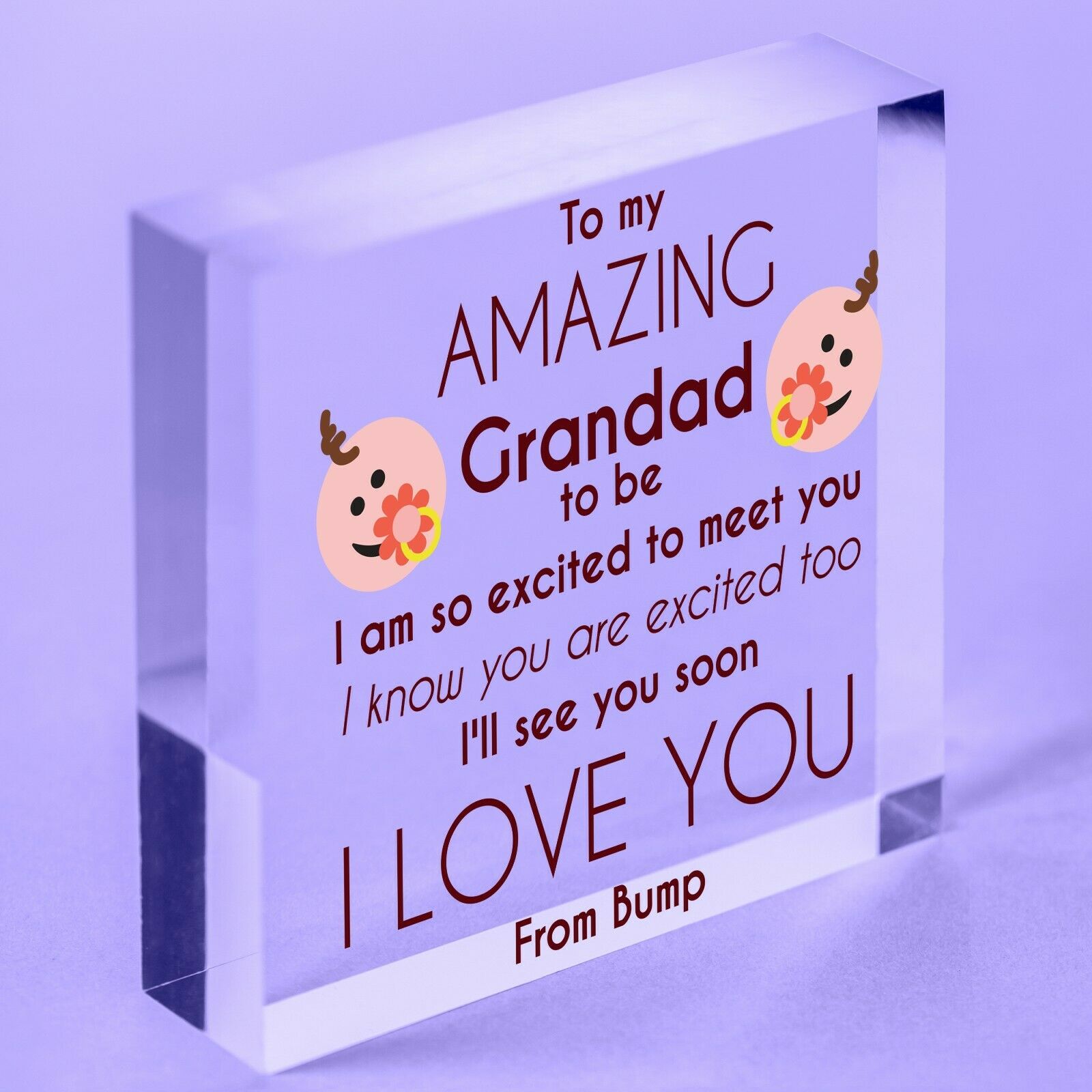 Grandad To Be Heart Baby Announcement For Dad Baby Gifts Plaque Acrylic Block