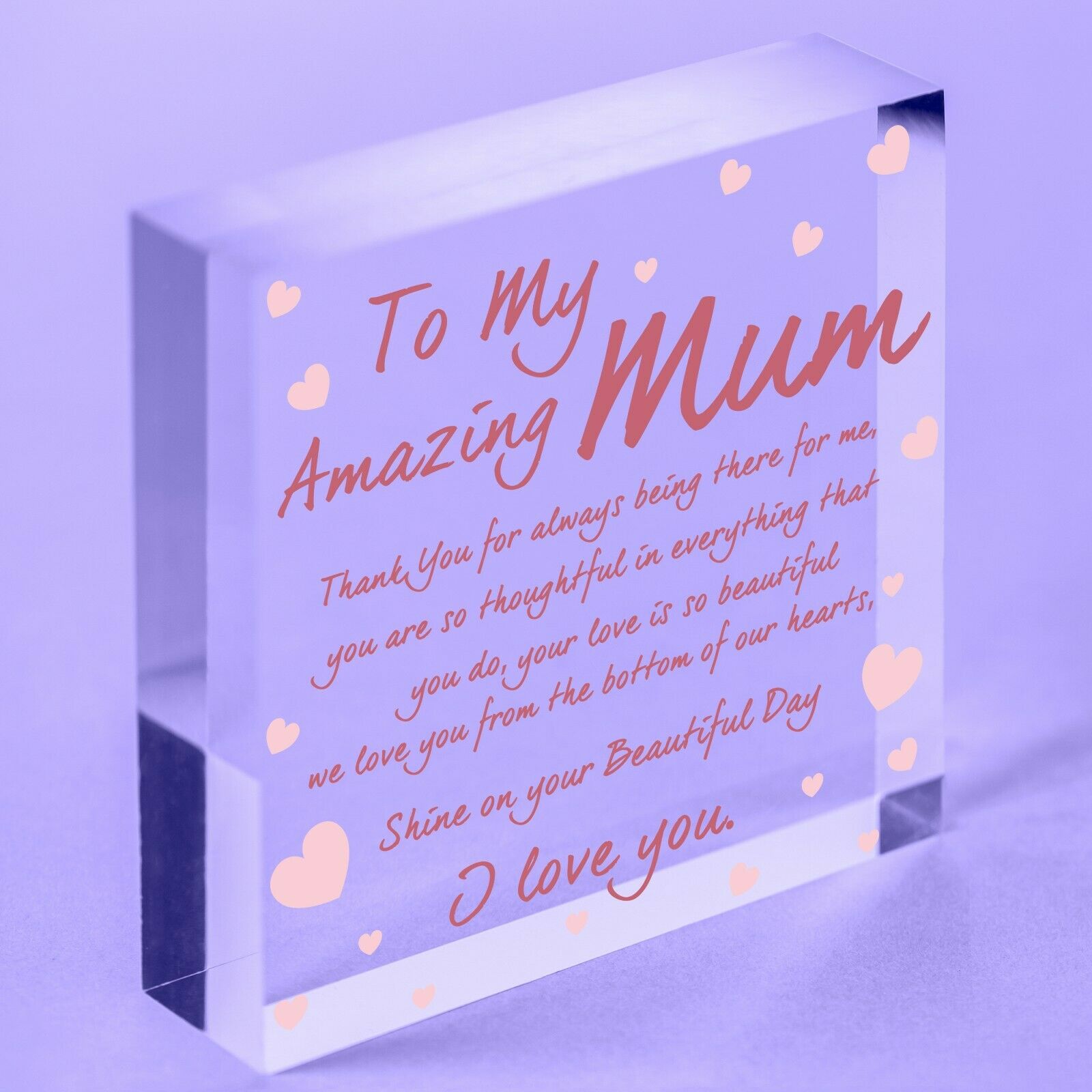 I Love You Mum Gifts Hanging Sign For Birthday Mothers Day Acrylic Block