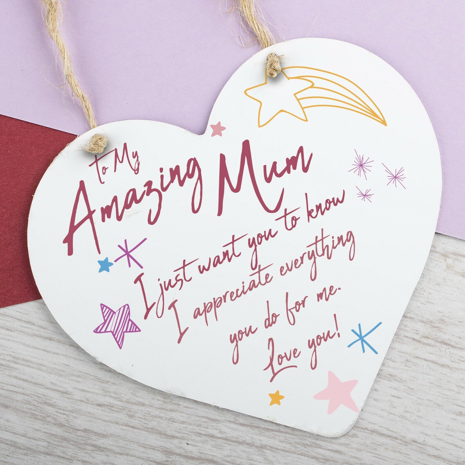 I Love You Mum Gifts Hanging Sign Mothers Day Plaque Heart