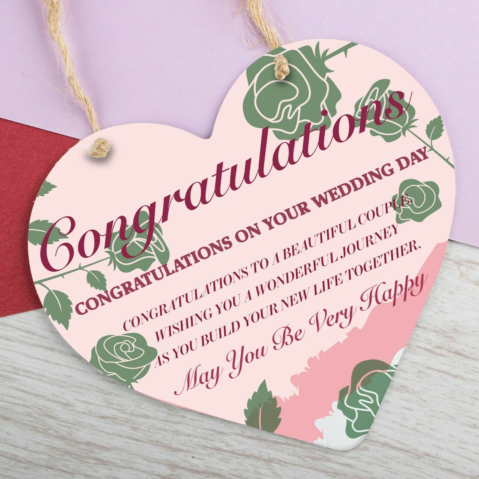 Wedding Day Gift Heart Hanging Sign  Congratulations