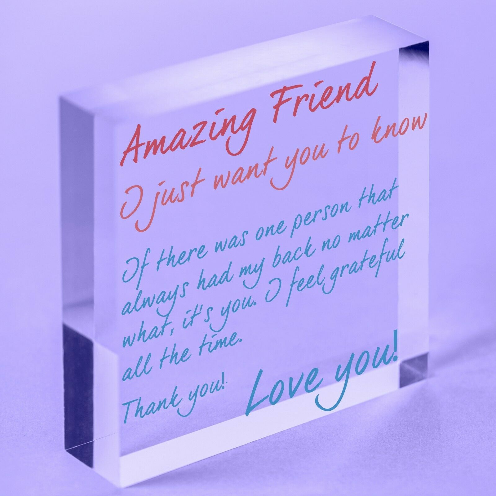Best Friend Gift Heart Thank you Friendship Gifts Plaque Acrylic Block