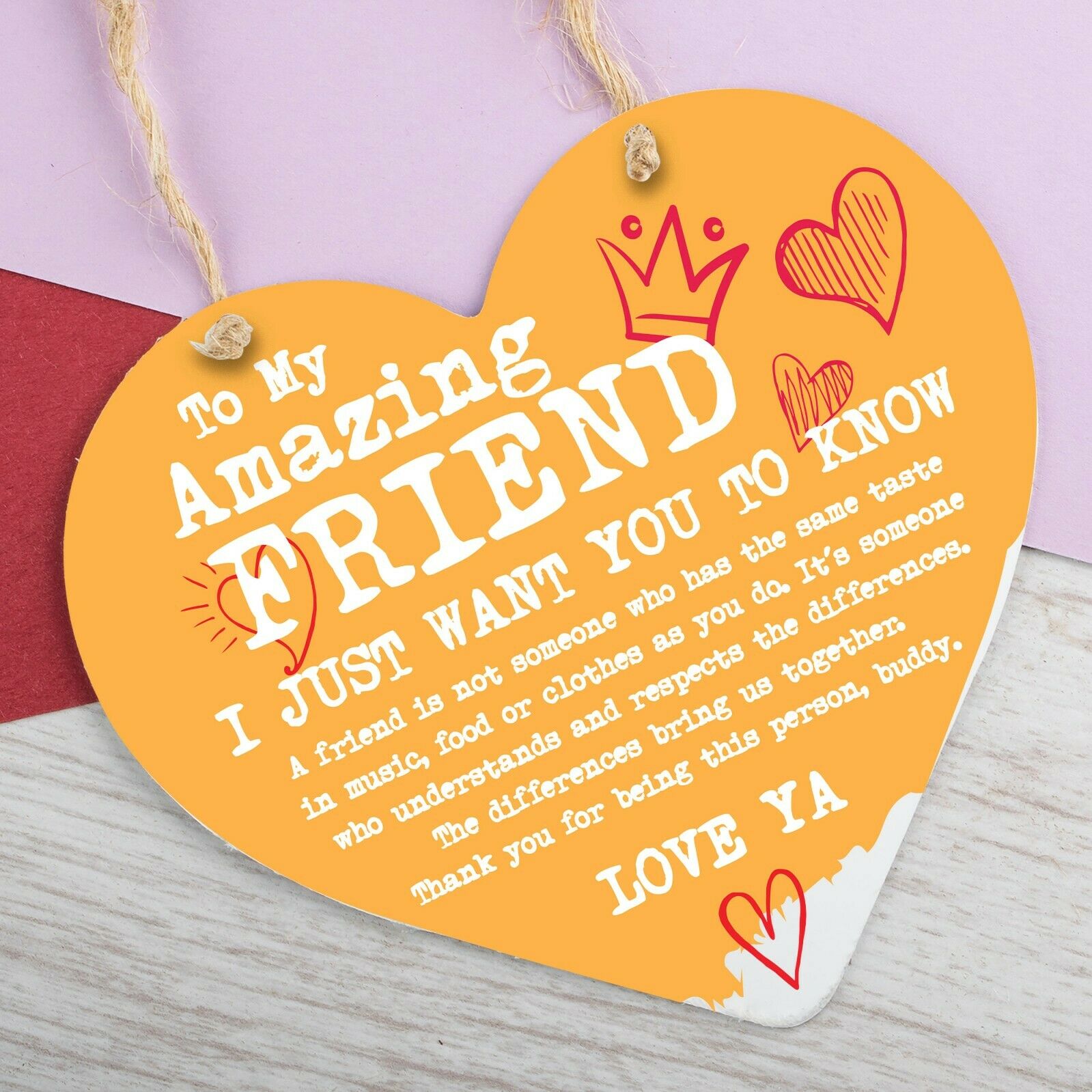 Best Friend Gift Heart Thank you Hanging Sign Friendship