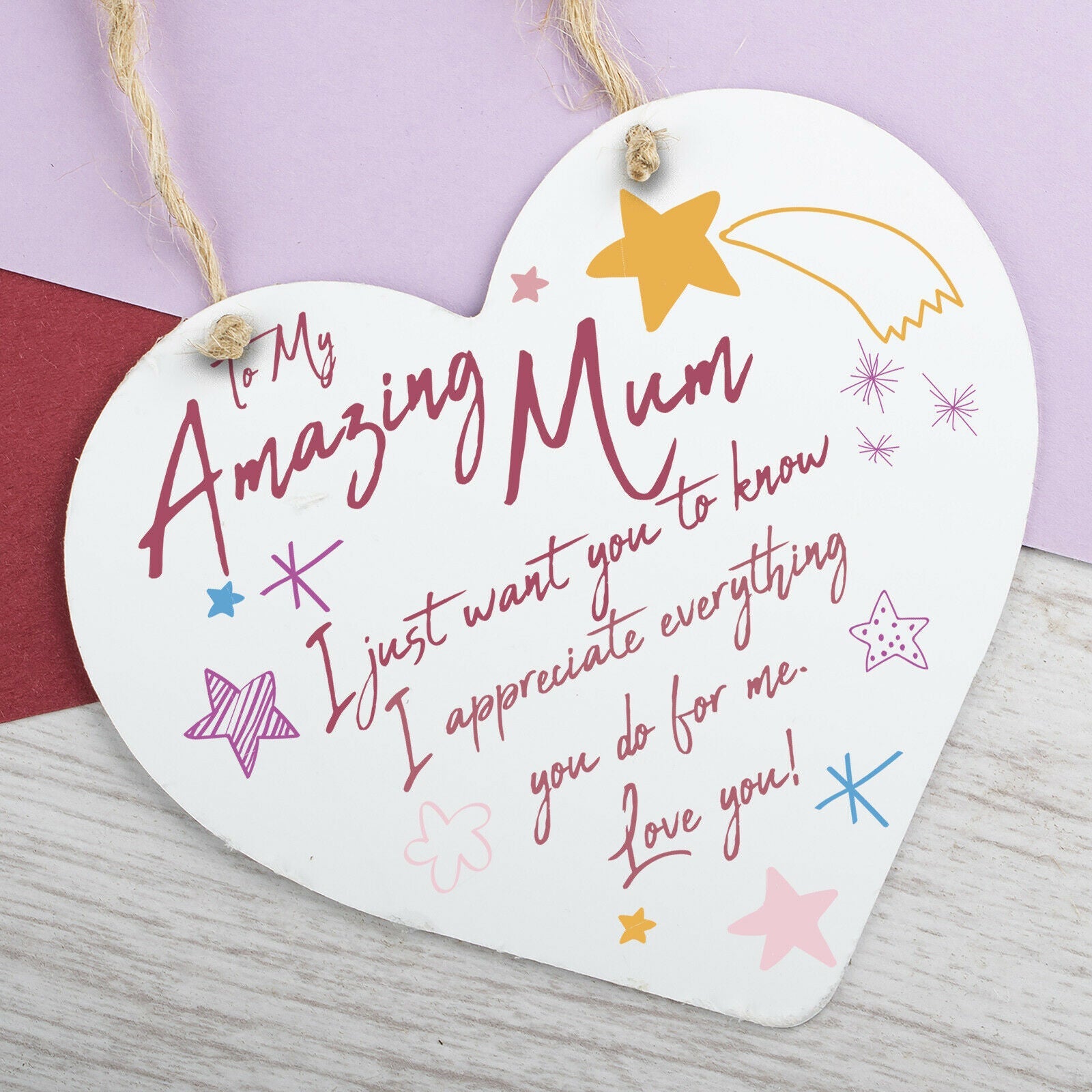 I Love You Mothers Day Gifts Mum Heart Plaque Sign