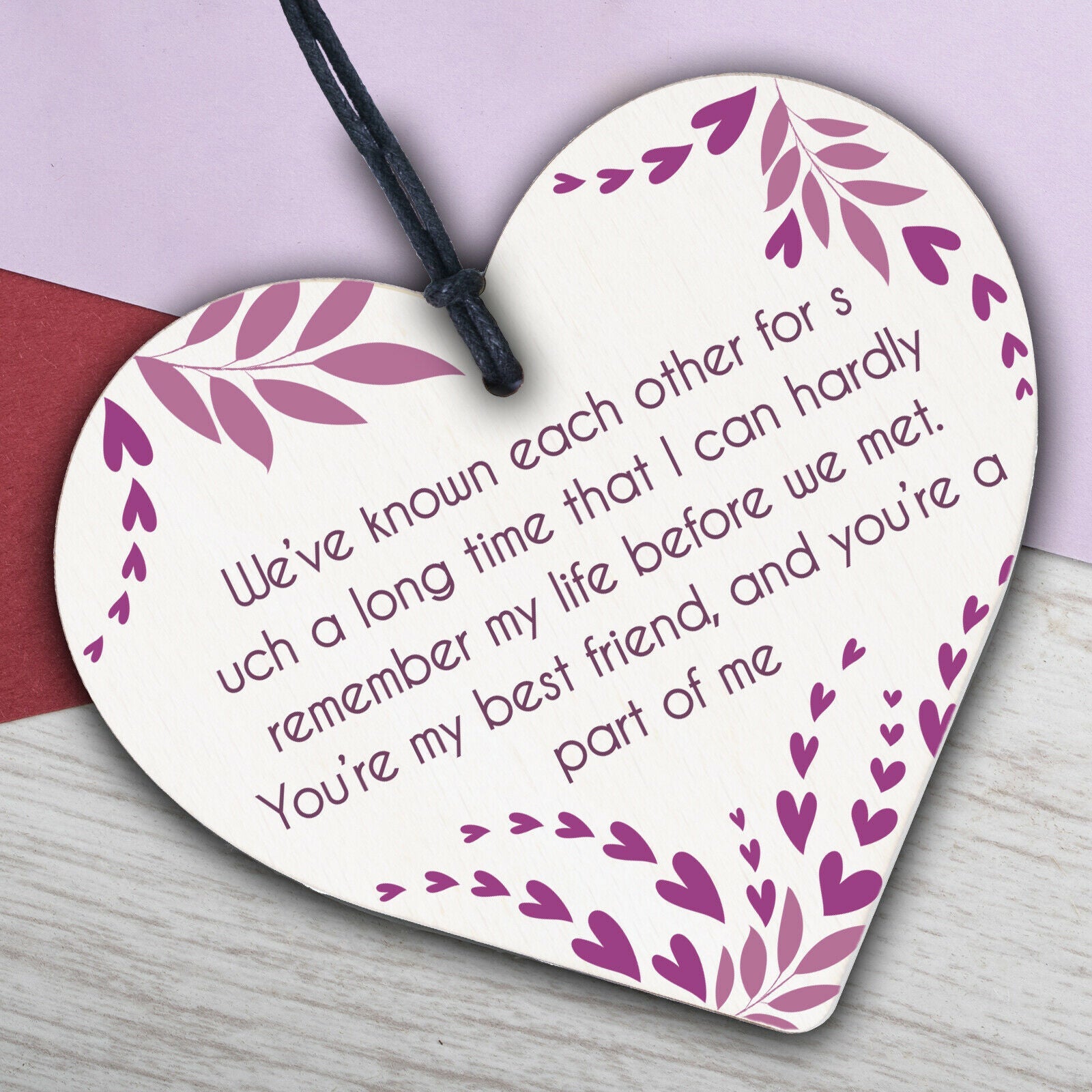 Handmade Friendship Sign Best Friend Plaque Wooden Heart Thank You Birthday Gift