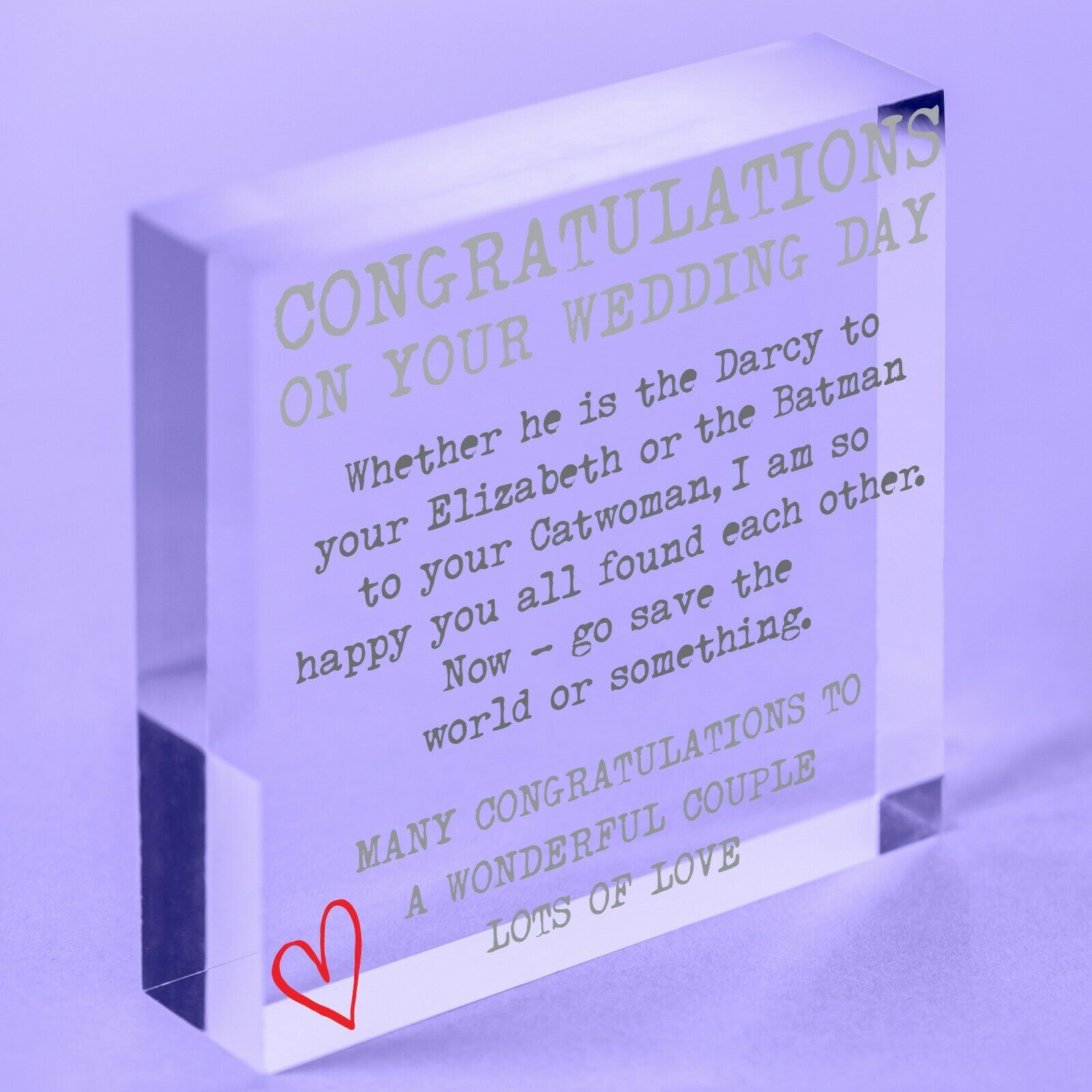 Just Married Gifts Funny Congratulations  Sign Plaque Heart Acrylic Block
