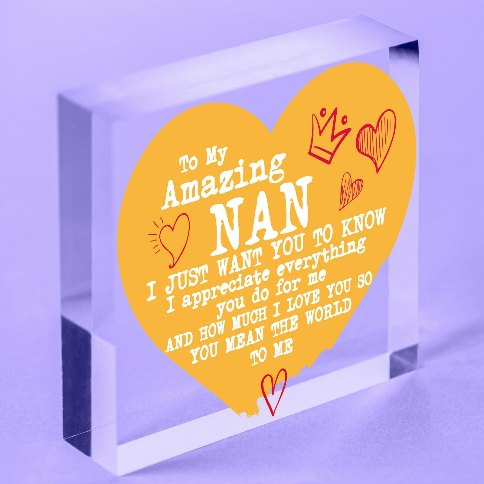 Nan Mothers Day Gifts Nanny Grandma  Sign Heart Love Poem Acrylic Block