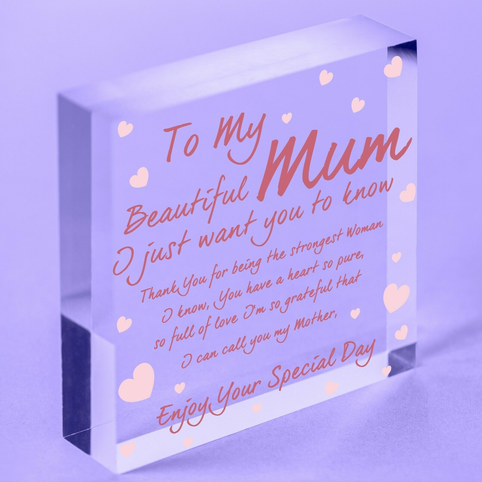 I Love You Mum Gifts Hanging Sign For Birthday Mothers Day Plaque Acrylic Block