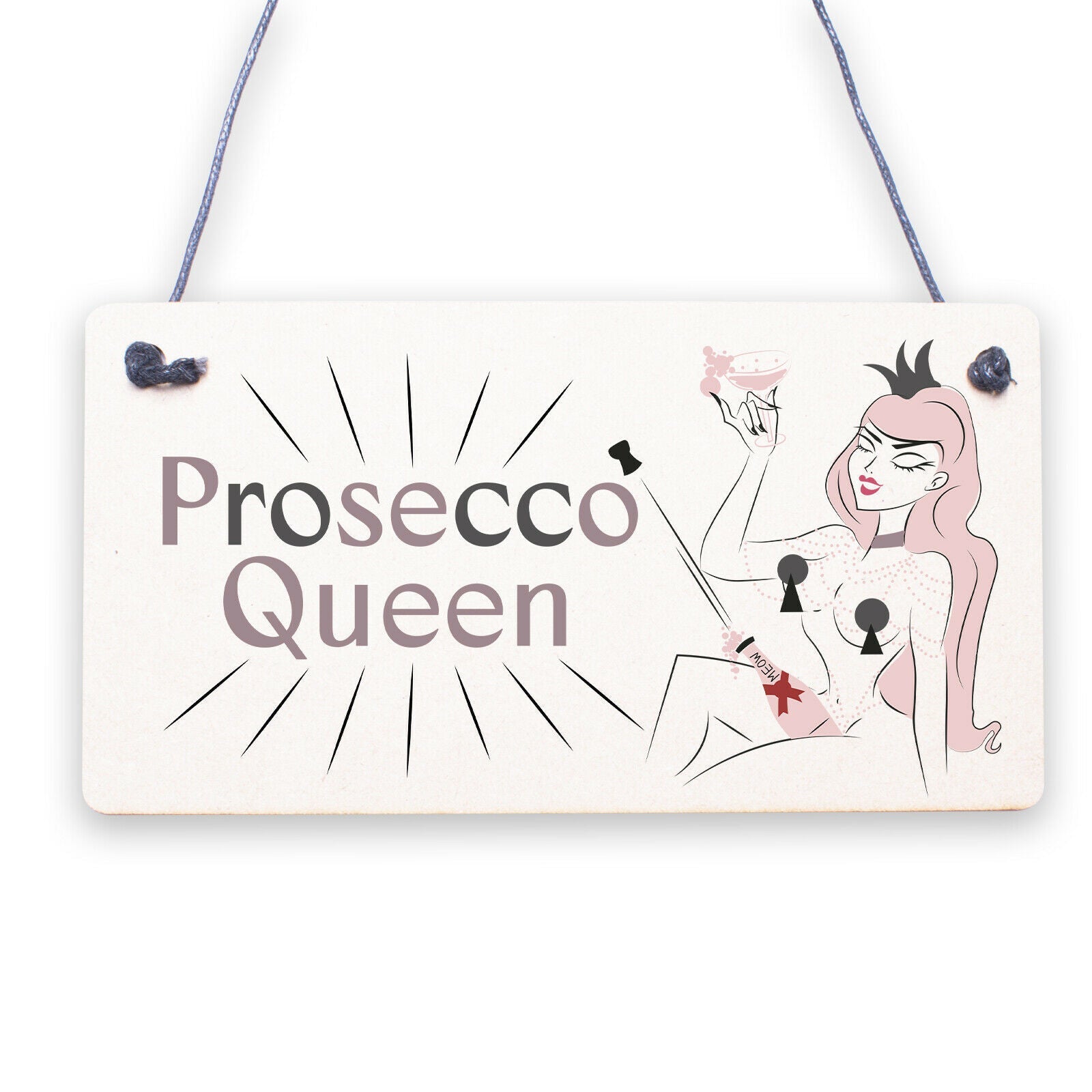 Prosecco Princess Novelty Wooden Hanging Plaque Shabby Chic Gift Alcohol Sign