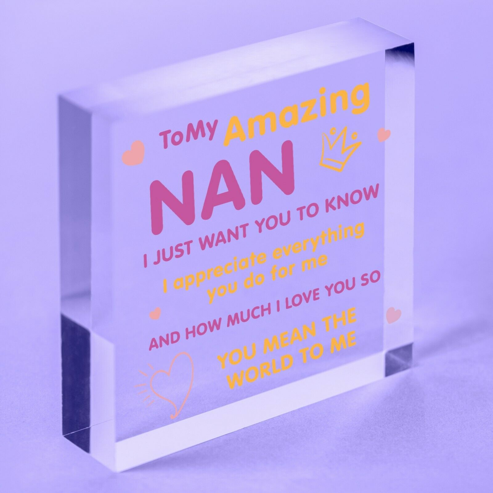 Mothers Day Special Gift for Nanny Grandma Present Acrylic Plaque Sans Text