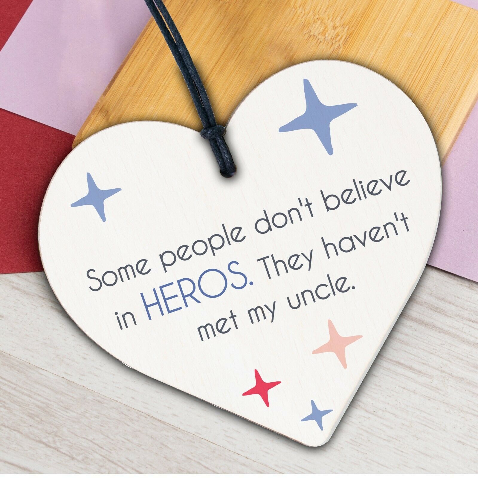 SUPERHERO UNCLE Birthday Christmas Gift Wood Heart Plaque Gift For Uncle Brother