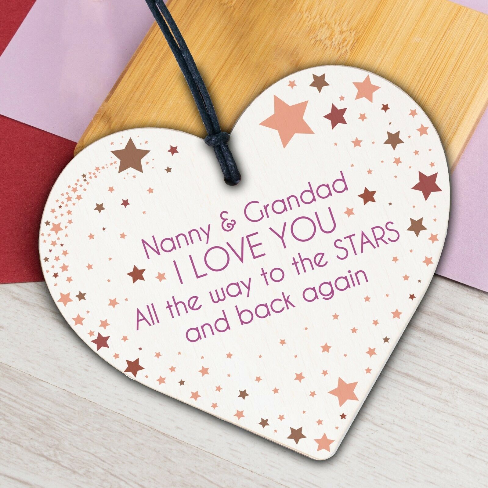 Love You Nanny &amp; Grandad NAN Wooden Heart Wall Plaque Decor Keepsake Gift