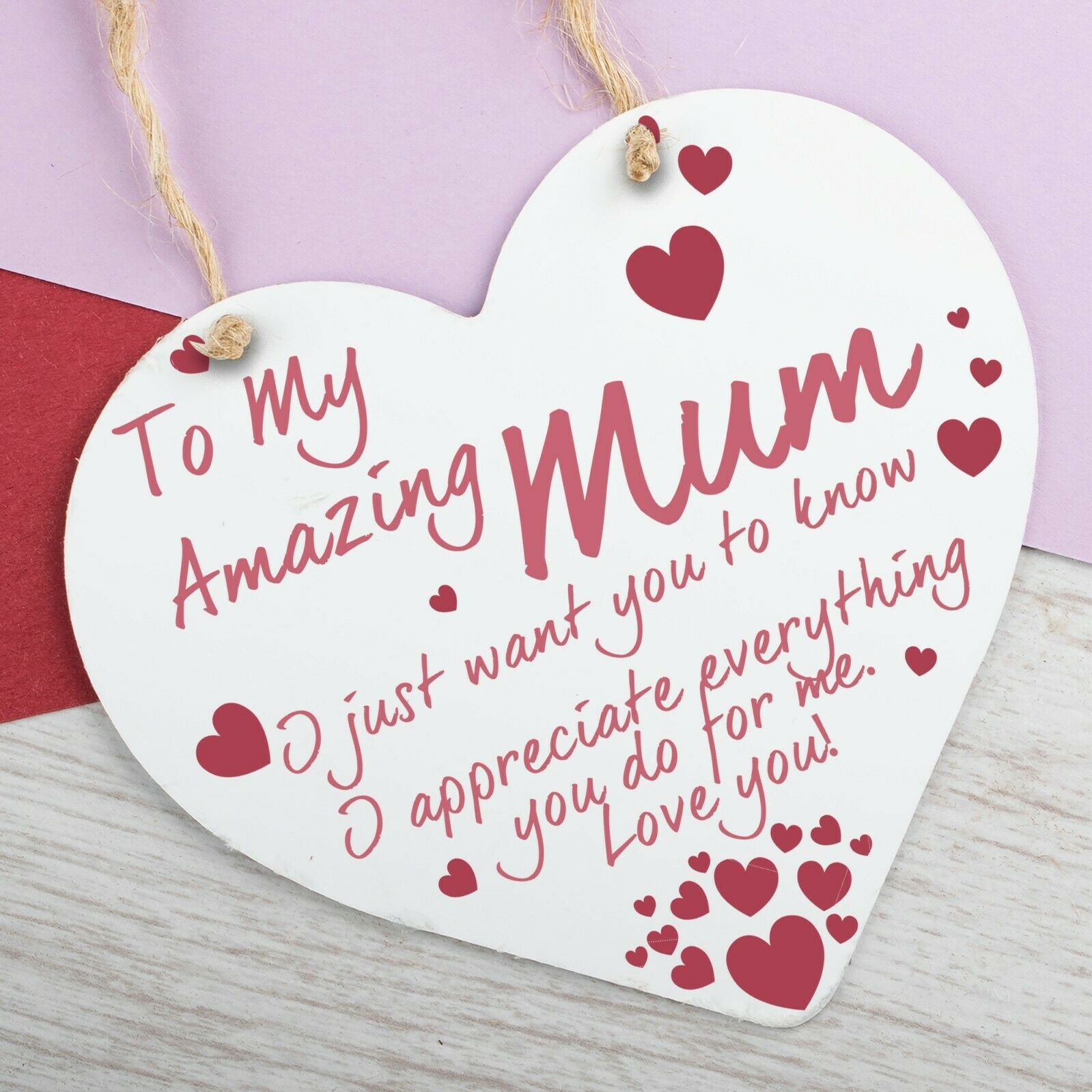 I Love You Mothers Day Gifts Mum Hanging Heart Plaque