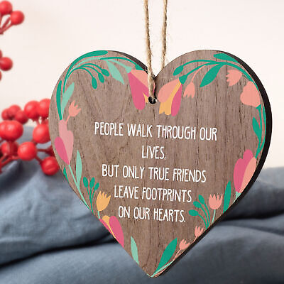 True Friends Friendship Best Friend Birthday Gift Plaque Wooden Heart Chic Sign