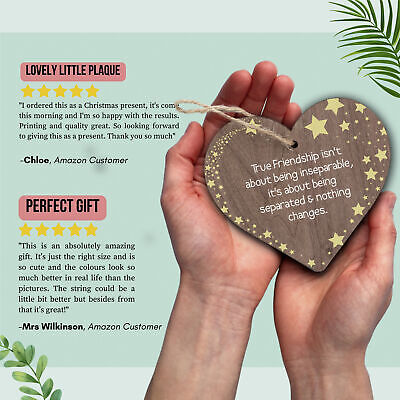 True Friendship Gift Best Friend Sign Handmade Wood Heart Chic Plaque Birthday