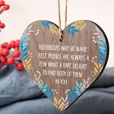 Neighbour Friendship Gift Handmade Wooden Heart Best Friend Plaque Thank You