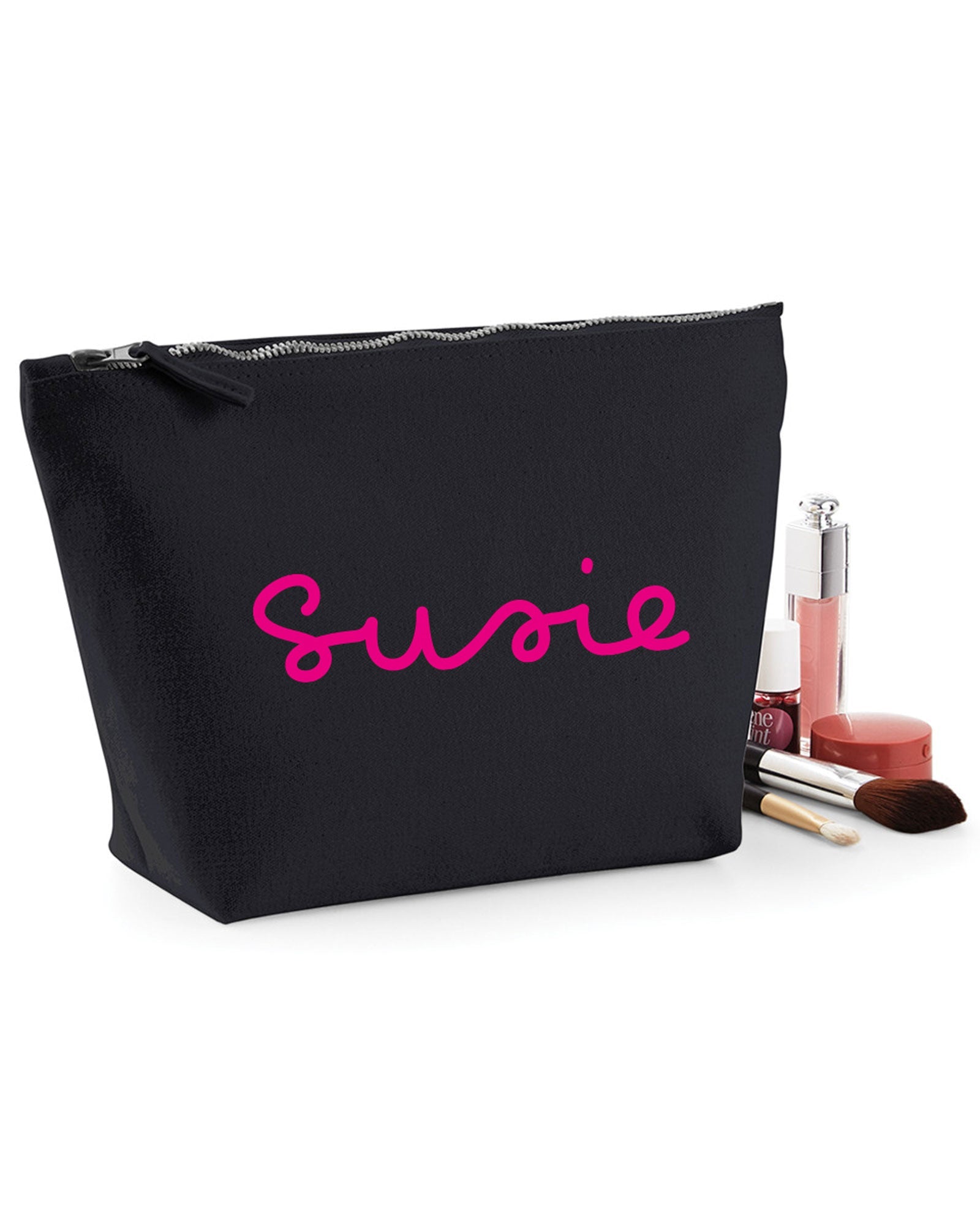 Personalised Canvas Makeup Bag - Perfect Gift - Pink + Black