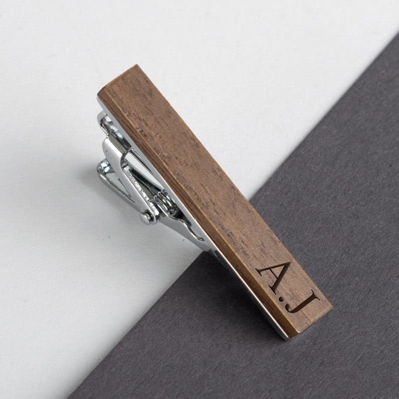 Personalised Wooden Tie Clip- Mahogany