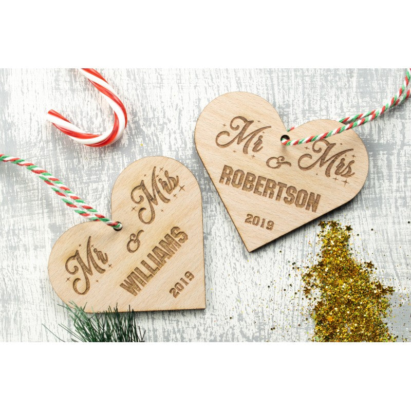 Personalised Wooden Christmas Heart Baubles Tree Decoration Ornament