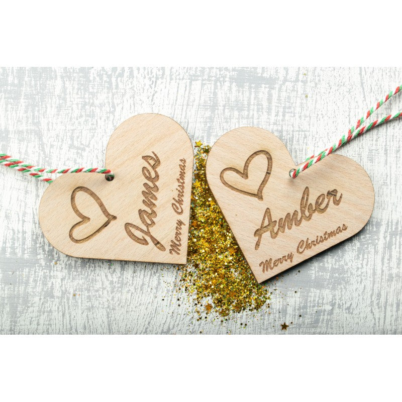 Personalised Wooden Christmas Heart Baubles Tree Decoration Ornament