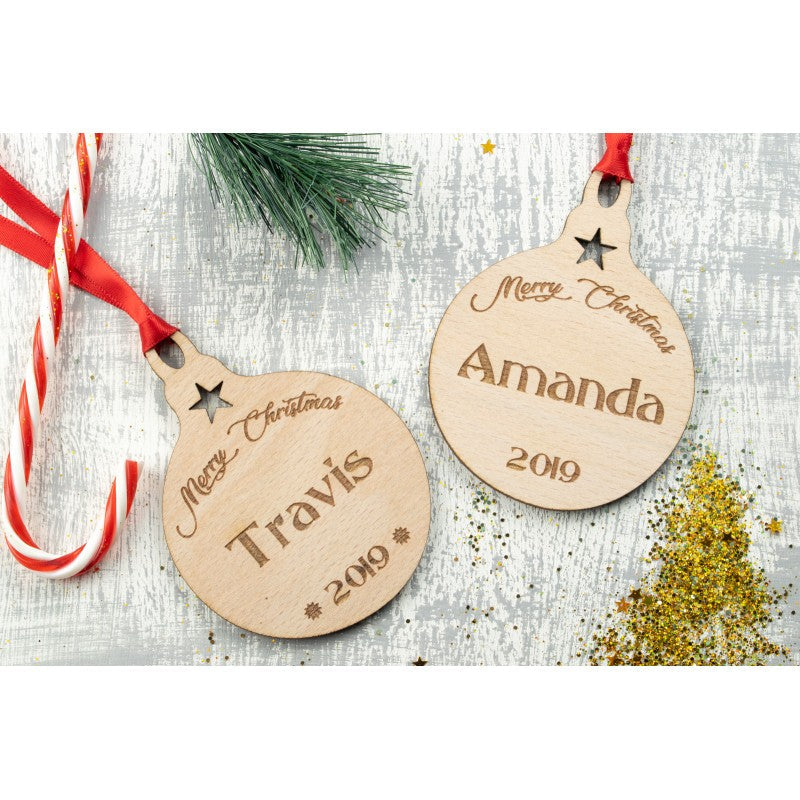 Personalised Wooden Christmas Baubles Tree Decoration Ornament