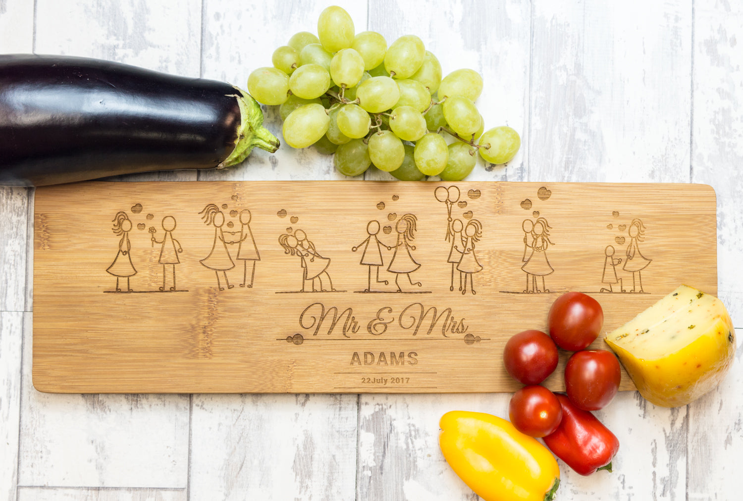 Personalised Bamboo Long Serving or Cutting Board - Couple