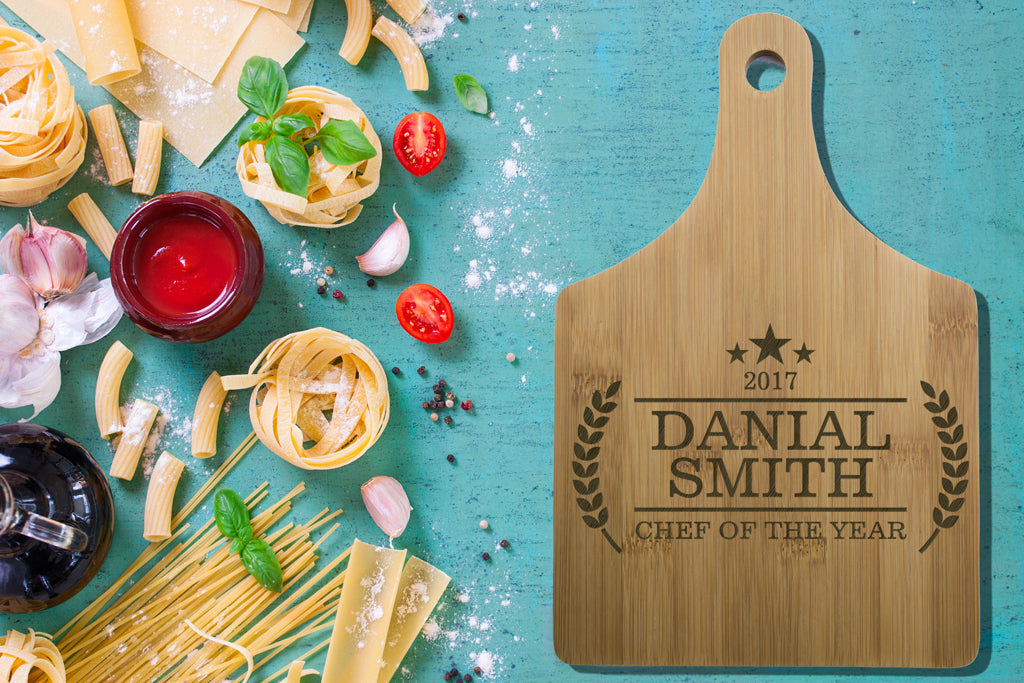 Personalised Bamboo Serving or Cutting Board with handle - Food Time!