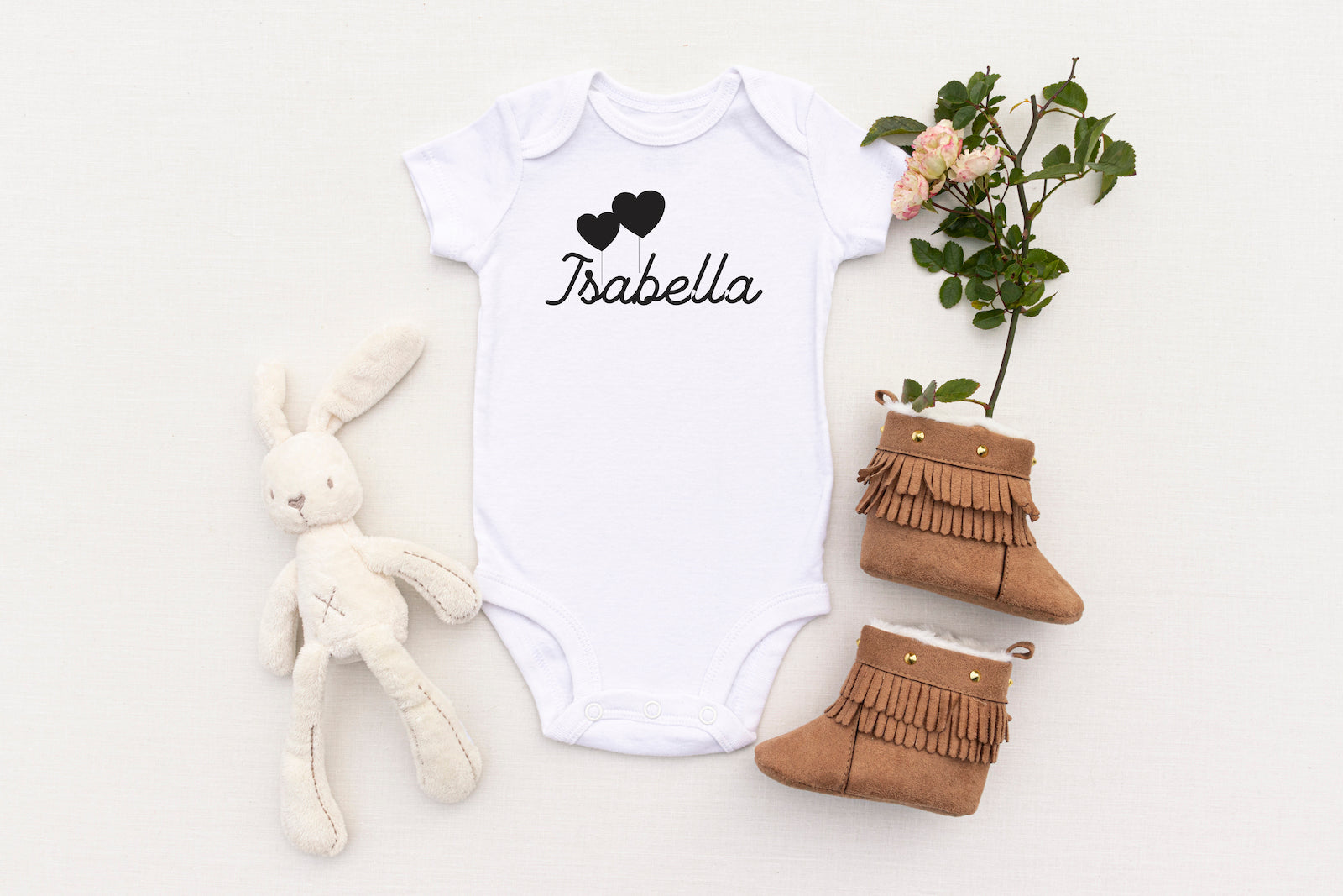 Personalised White Baby Body Suit Grow Vest - Double Heart